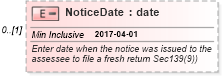 XSD Diagram of NoticeDate in schema itr-5_2018_master_xsd (Income Tax Department India ITR-5)