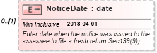 XSD Diagram of NoticeDate in schema itr-6_2018_master_xsd (Income Tax Department India ITR-6)
